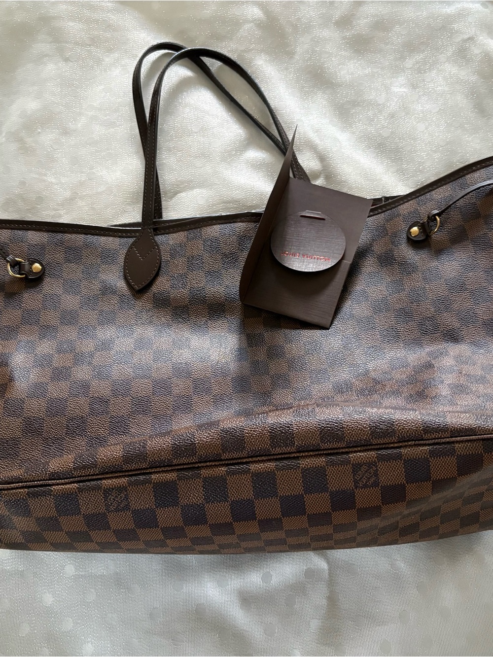 Louis Vuitton Brown Damier Ebene Tote with Dark Leather Trim